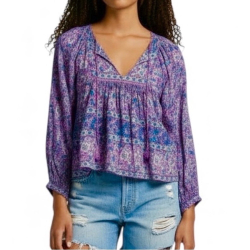 Paisley Peasant Top Purple Teal Size L